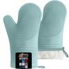 GORILLA GRIP BPA-Free Soft Silicone Oven Mitts, Heat Resistant and Waterproof Cooking Safety Gloves, Thick Cotton Lining, Flexible Gripping, Kitchen Potholders Set, for Grilling, BBQ, 12.5×8.3, Black(Mint)