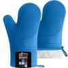 GORILLA GRIP BPA-Free Soft Silicone Oven Mitts, Heat Resistant and Waterproof Cooking Safety Gloves, Thick Cotton Lining, Flexible Gripping, Kitchen Potholders Set, for Grilling, BBQ, 12.5×8.3, Black(Aqua)
