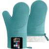 GORILLA GRIP BPA-Free Soft Silicone Oven Mitts, Heat Resistant and Waterproof Cooking Safety Gloves, Thick Cotton Lining, Flexible Gripping, Kitchen Potholders Set, for Grilling, BBQ, 12.5×8.3, Black(Turquoise)