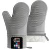 GORILLA GRIP BPA-Free Soft Silicone Oven Mitts, Heat Resistant and Waterproof Cooking Safety Gloves, Thick Cotton Lining, Flexible Gripping, Kitchen Potholders Set, for Grilling, BBQ, 12.5×8.3, Black(Gray)