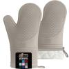 GORILLA GRIP BPA-Free Soft Silicone Oven Mitts, Heat Resistant and Waterproof Cooking Safety Gloves, Thick Cotton Lining, Flexible Gripping, Kitchen Potholders Set, for Grilling, BBQ, 12.5×8.3, Black(Almond)