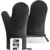 GORILLA GRIP BPA-Free Soft Silicone Oven Mitts, Heat Resistant and Waterproof Cooking Safety Gloves, Thick Cotton Lining, Flexible Gripping, Kitchen Potholders Set, for Grilling, BBQ, 12.5×8.3, Black(Black)