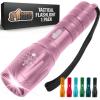 GORILLA GRIP Powerful LED Tactical Flashlight, 750 FT High Lumens 5 Adjustable Modes, Water Resistant, Ultra Bright Zoom, Stocking Stuffers, White Elephant Holiday Gifts, Dog Walking, Turquoise(Pink)