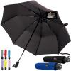 GORILLA GRIP Strong Windproof Stick Compact Umbrella for Rain, One-Click Automatic Open and Close, Durable Quick Dry Waterproof Material, Lightweight and Portable, Travel Size Fits Backpack, Rainbow(Black + Navy)