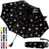 GORILLA GRIP Strong Windproof Stick Compact Umbrella for Rain, One-Click Automatic Open and Close, Durable Quick Dry Waterproof Material, Lightweight and Portable, Travel Size Fits Backpack, Rainbow(Raining Cats & Dogs)