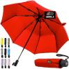 GORILLA GRIP Strong Windproof Stick Compact Umbrella for Rain, One-Click Automatic Open and Close, Durable Quick Dry Waterproof Material, Lightweight and Portable, Travel Size Fits Backpack, Rainbow(Red)