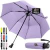 GORILLA GRIP Strong Windproof Stick Compact Umbrella for Rain, One-Click Automatic Open and Close, Durable Quick Dry Waterproof Material, Lightweight and Portable, Travel Size Fits Backpack, Rainbow(Purple)