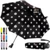 GORILLA GRIP Strong Windproof Stick Compact Umbrella for Rain, One-Click Automatic Open and Close, Durable Quick Dry Waterproof Material, Lightweight and Portable, Travel Size Fits Backpack, Rainbow(Polka Dots)