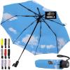 GORILLA GRIP Strong Windproof Stick Compact Umbrella for Rain, One-Click Automatic Open and Close, Durable Quick Dry Waterproof Material, Lightweight and Portable, Travel Size Fits Backpack, Rainbow(Sky Blue Clouds)