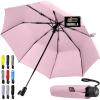 GORILLA GRIP Strong Windproof Stick Compact Umbrella for Rain, One-Click Automatic Open and Close, Durable Quick Dry Waterproof Material, Lightweight and Portable, Travel Size Fits Backpack, Rainbow(Pink)