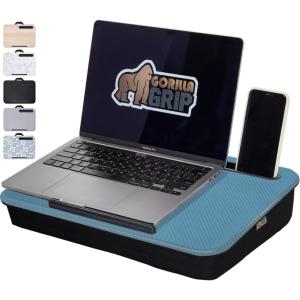 GORILLA GRIP Laptop Lap Desk with Phone Holder, Pillow Cushion Desks Fit Laptops up to 15.6″, Gifts for Home, Portable Travel Workstation, Tray Ledge Keep Computers in Place, Marble Pattern(Sky Blue)