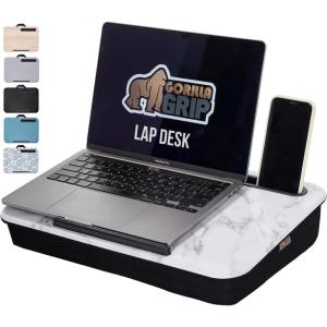 GORILLA GRIP Laptop Lap Desk with Phone Holder, Pillow Cushion Desks Fit Laptops up to 15.6″, Gifts for Home, Portable Travel Workstation, Tray Ledge Keep Computers in Place, Marble Pattern(Marble)
