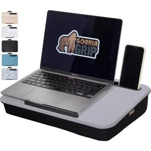 GORILLA GRIP Laptop Lap Desk with Phone Holder, Pillow Cushion Desks Fit Laptops up to 15.6″, Gifts for Home, Portable Travel Workstation, Tray Ledge Keep Computers in Place, Marble Pattern(Gray)