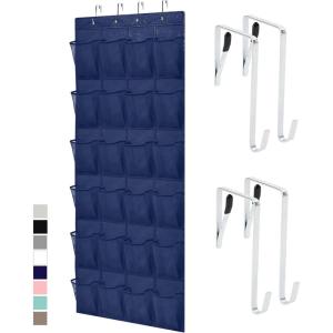 GORILLA GRIP Over the Door Shoe Organizer, 24 Large Breathable Mesh Pockets, Space Saving Hanging Storage Holder, Closet Rack Hanger Holds Up to 40 lbs, Hangs on Closets for Shoes, Accessories, Black(Navy)