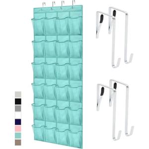 GORILLA GRIP Over the Door Shoe Organizer, 24 Large Breathable Mesh Pockets, Space Saving Hanging Storage Holder, Closet Rack Hanger Holds Up to 40 lbs, Hangs on Closets for Shoes, Accessories, Black(Turquoise)