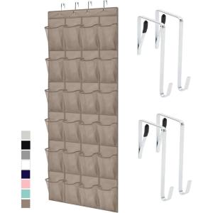GORILLA GRIP Over the Door Shoe Organizer, 24 Large Breathable Mesh Pockets, Space Saving Hanging Storage Holder, Closet Rack Hanger Holds Up to 40 lbs, Hangs on Closets for Shoes, Accessories, Black(Beige)