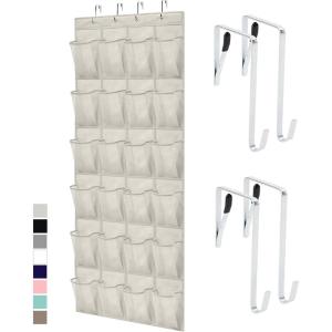 GORILLA GRIP Over the Door Shoe Organizer, 24 Large Breathable Mesh Pockets, Space Saving Hanging Storage Holder, Closet Rack Hanger Holds Up to 40 lbs, Hangs on Closets for Shoes, Accessories, Black(Linen)