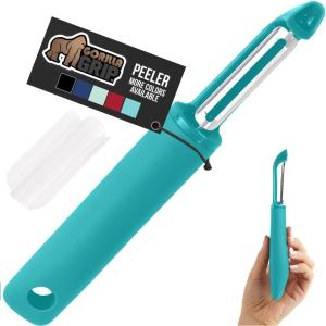 GORILLA GRIP Patented BPA-Free Sharp Stainless Steel Dual Swivel Vegetable Peeler, Soft Comfortable Handle, Smoothly Peel Apples, Potatoes, Carrots, Includes Blade Cover, Kitchen Tool Peelers, Mint(Turquoise)