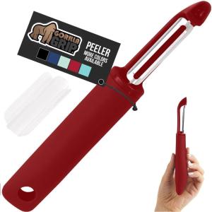 GORILLA GRIP Patented BPA-Free Sharp Stainless Steel Dual Swivel Vegetable Peeler, Soft Comfortable Handle, Smoothly Peel Apples, Potatoes, Carrots, Includes Blade Cover, Kitchen Tool Peelers, Mint(Red)