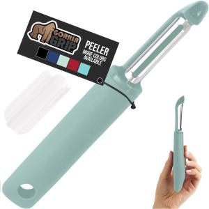 GORILLA GRIP Patented BPA-Free Sharp Stainless Steel Dual Swivel Vegetable Peeler, Soft Comfortable Handle, Smoothly Peel Apples, Potatoes, Carrots, Includes Blade Cover, Kitchen Tool Peelers, Mint(Mint)