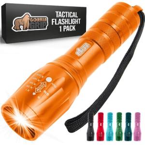 GORILLA GRIP Powerful LED Tactical Flashlight, 750 FT High Lumens 5 Adjustable Modes, Water Resistant, Ultra Bright Zoom, Stocking Stuffers, White Elephant Holiday Gifts, Dog Walking, Turquoise(Orange)