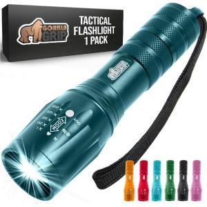 GORILLA GRIP Powerful LED Tactical Flashlight, 750 FT High Lumens 5 Adjustable Modes, Water Resistant, Ultra Bright Zoom, Stocking Stuffers, White Elephant Holiday Gifts, Dog Walking, Turquoise(Teal Blue)