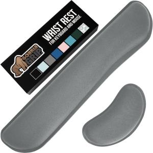 GORILLA GRIP Silky Gel Memory Foam Wrist Rest for Computer Keyboard, Mouse, Ergonomic Design for Typing Pain Relief, Desk Pads Support Hand and Arm, Mousepad Rests, Stain Resistant, 2 Piece Pad Spiral(Gray)