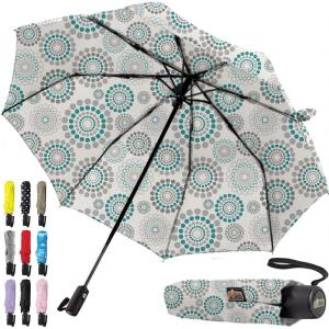 GORILLA GRIP Strong Windproof Stick Compact Umbrella for Rain, One-Click Automatic Open and Close, Durable Quick Dry Waterproof Material, Lightweight and Portable, Travel Size Fits Backpack, Rainbow(Spiral)