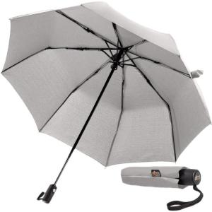GORILLA GRIP Strong Windproof Stick Compact Umbrella for Rain, One-Click Automatic Open and Close, Durable Quick Dry Waterproof Material, Lightweight and Portable, Travel Size Fits Backpack, Rainbow(Gray)