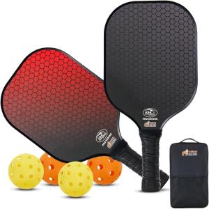 Gorilla Gear USAPA Approved Pickleball Starter Set, Fiberglass Paddles with Bag and Balls, Indoor Outdoor Court Use, Comfortable Racket Grip, Oversized Sweet Spot Pickle Ball Paddle for Men, Women(Black/Red)