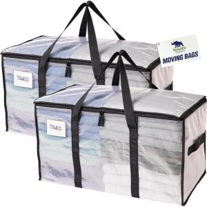 RUGGED RHINO Heavy Duty Extra Large Blue Moving Bags, Durable Bag with Strong Handles and Zipper, Moving Boxes Alternative for College Packing, Holiday Décor, Space Saving Storage with Label, 2 Pack(Translucent)