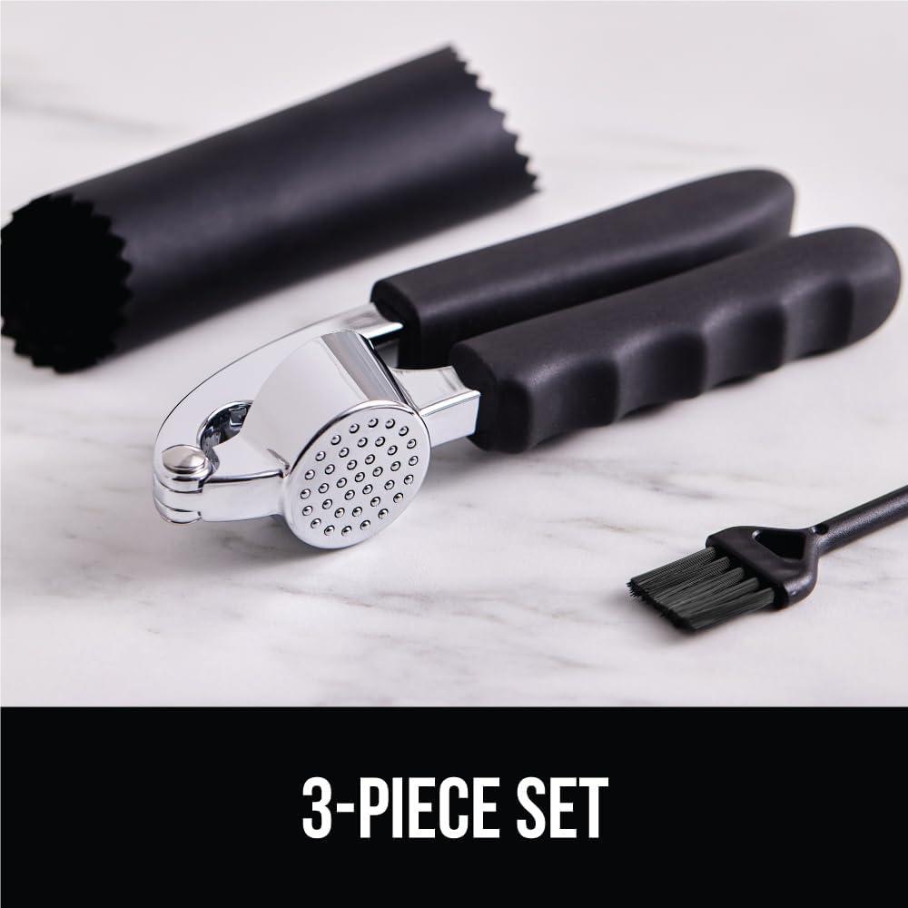 imageGORILLA GRIP Garlic Press and Peel Set Heavy Duty Mincer Tool Large Ergonomic Handle Easily Mince Crush Garlics Ginger Nuts Peeler Included for Peeling Cloves Holiday Prep Kitchen Gadgets BlackBlack
