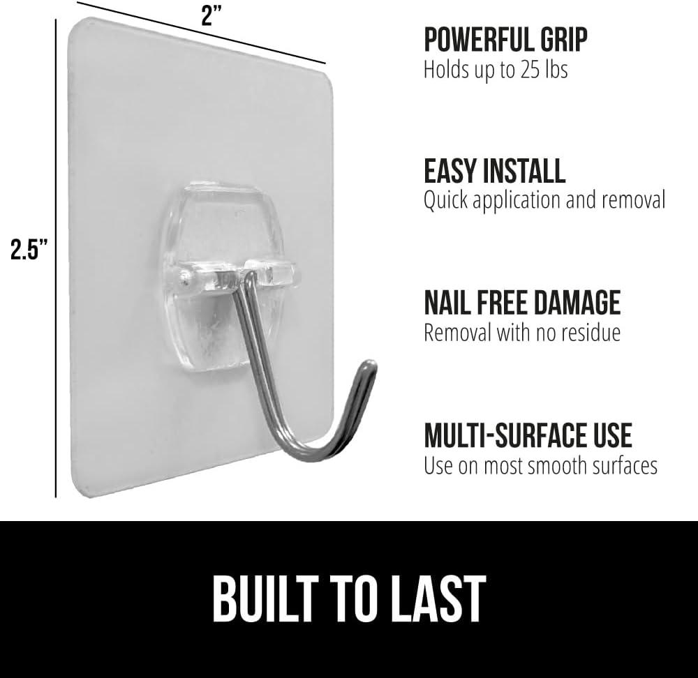 imageGORILLA GRIP Heavy Duty 25lbs Extra Grippy Reusable Wall Hooks for Hanging Easy Install Strong Stick on Removable Hook No Nail Damage MultiSurface Use for Decorations 5 Pack Metal