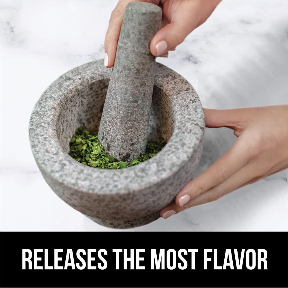 imageGORILLA GRIP Heavy Duty Mortar and Pestle Set with Slip Resistant Base 100 Granite Stone Molcajete Guacamole Bowl Grind Seeds Garlic Herb Kitchen Muddler Christmas Gifts for Chefs 15 Cup GrayUnpolished Gray