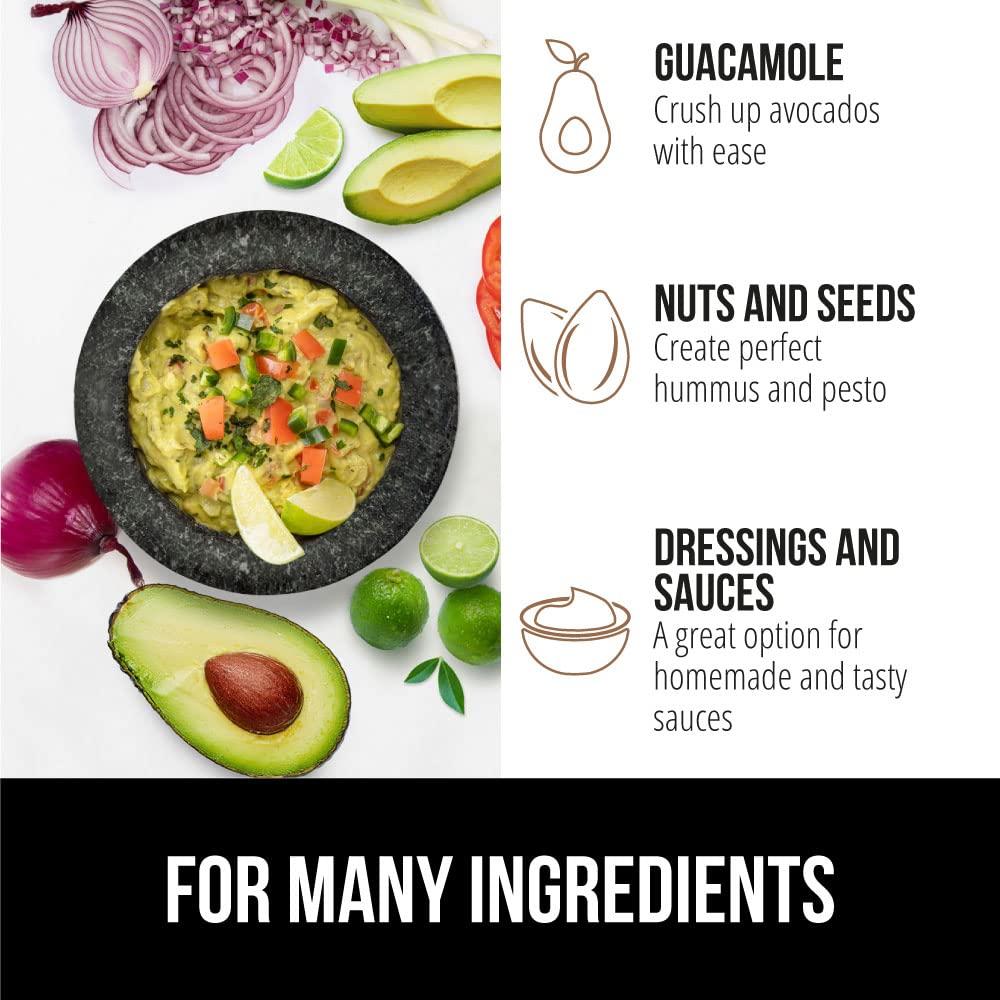 imageGORILLA GRIP Heavy Duty Mortar and Pestle Set with Slip Resistant Base 100 Granite Stone Molcajete Guacamole Bowl Grind Seeds Garlic Herb Kitchen Muddler Christmas Gifts for Chefs 15 Cup GrayPolished Black