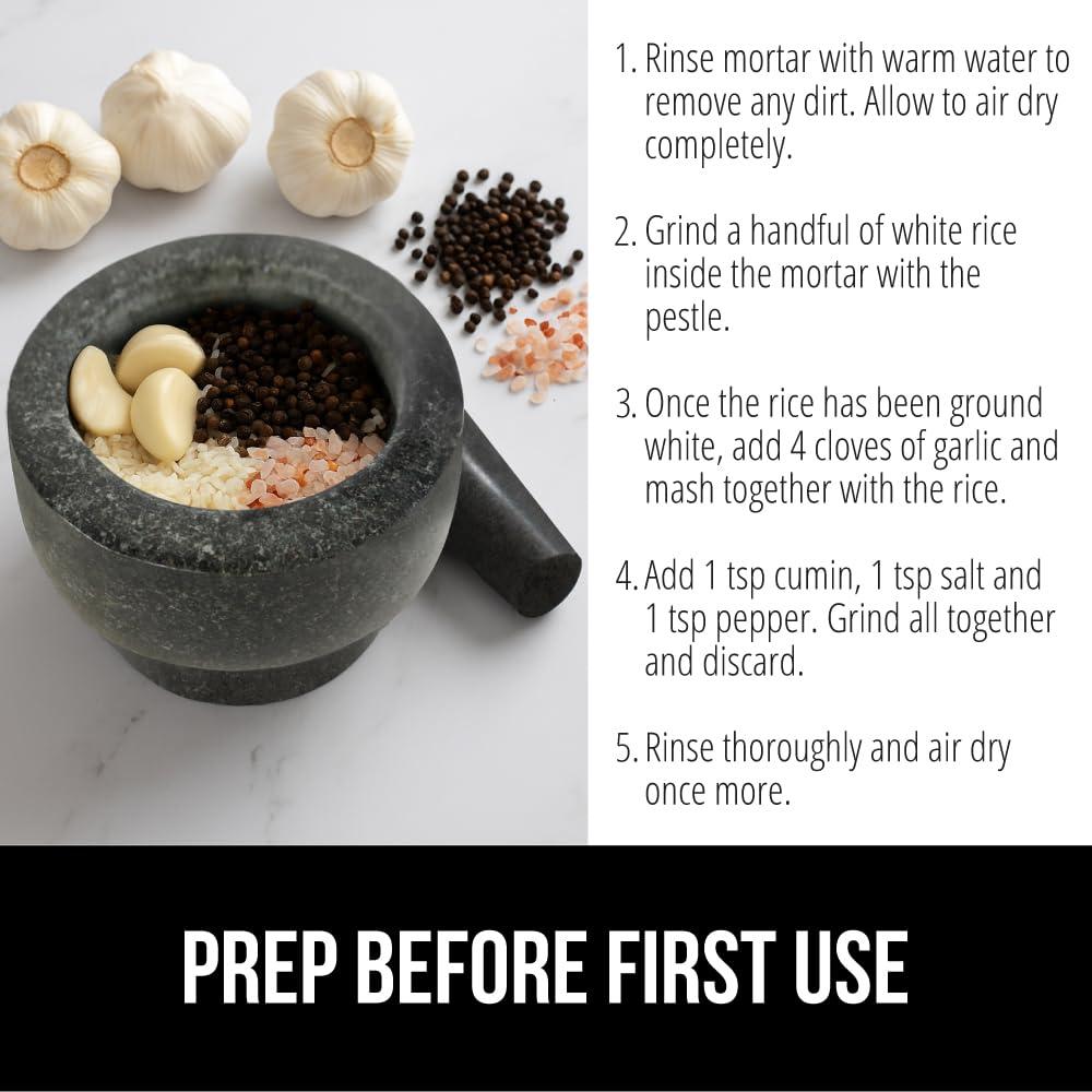 imageGORILLA GRIP Heavy Duty Mortar and Pestle Set with Slip Resistant Base 100 Granite Stone Molcajete Guacamole Bowl Grind Seeds Garlic Herb Kitchen Muddler Christmas Gifts for Chefs 15 Cup GrayPolished Black