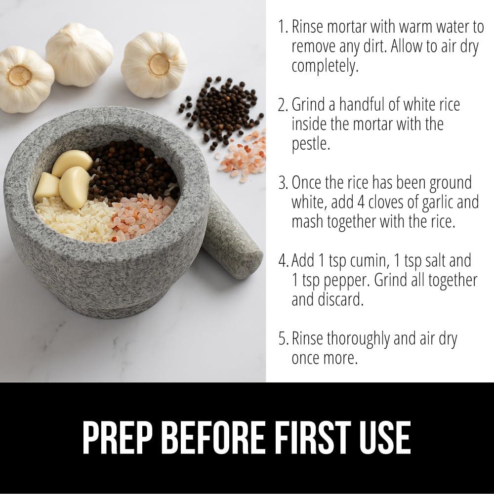 imageGORILLA GRIP Heavy Duty Mortar and Pestle Set with Slip Resistant Base 100 Granite Stone Molcajete Guacamole Bowl Grind Seeds Garlic Herb Kitchen Muddler Christmas Gifts for Chefs 15 Cup GrayUnpolished Gray