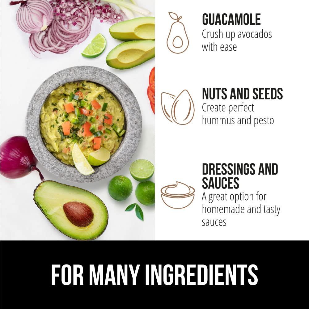 imageGORILLA GRIP Heavy Duty Mortar and Pestle Set with Slip Resistant Base 100 Granite Stone Molcajete Guacamole Bowl Grind Seeds Garlic Herb Kitchen Muddler Christmas Gifts for Chefs 15 Cup GrayUnpolished Gray