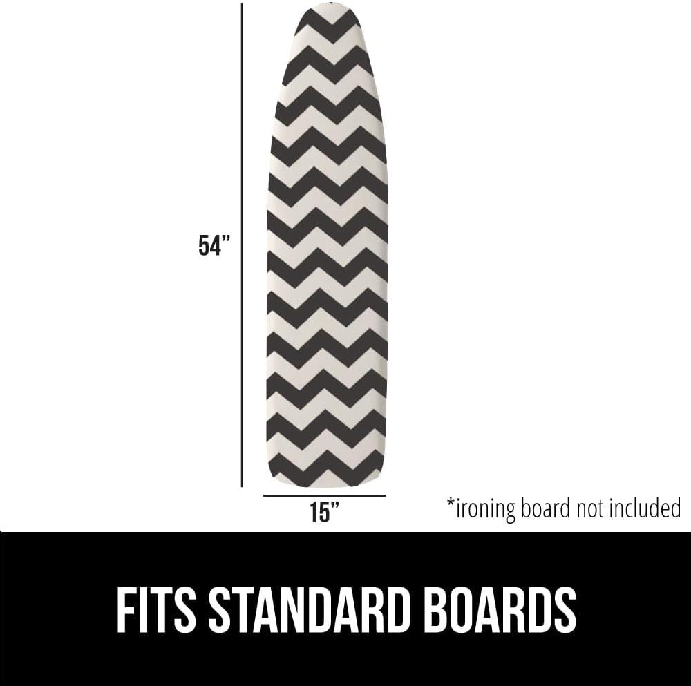 imageGORILLA GRIP The Original Ironing Board Cover and Pad Silicone Coating Thick Scorch Resistant Padding Heavy Duty Iron Covers Standard Boards Hook and Loop Fastener Strap Silver 15x54Chevron BlackLinen