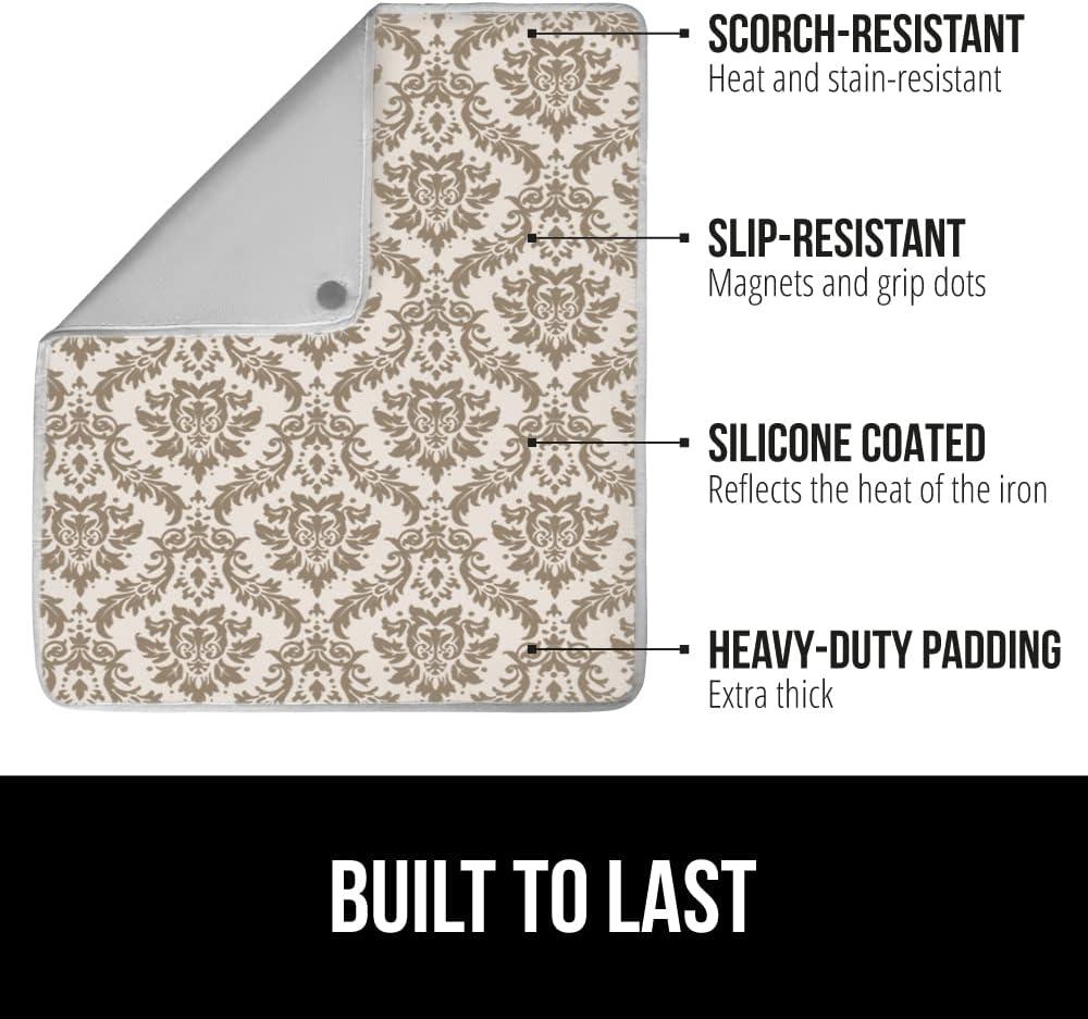 imageGORILLA GRIP The Original Ironing Board Cover and Pad Silicone Coating Thick Scorch Resistant Padding Heavy Duty Iron Covers Standard Boards Hook and Loop Fastener Strap Silver 15x54Damask