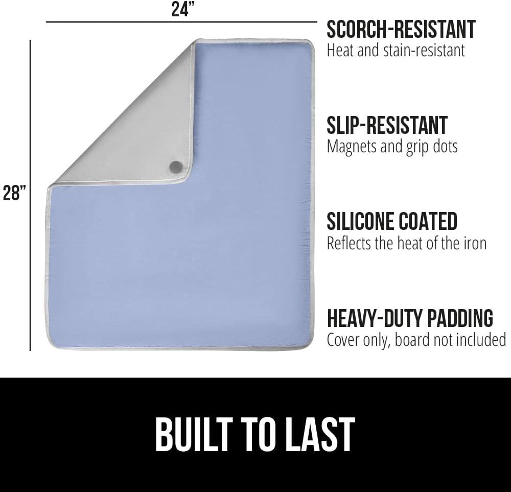 imageGORILLA GRIP The Original Ironing Board Cover and Pad Silicone Coating Thick Scorch Resistant Padding Heavy Duty Iron Covers Standard Boards Hook and Loop Fastener Strap Silver 15x54Blue