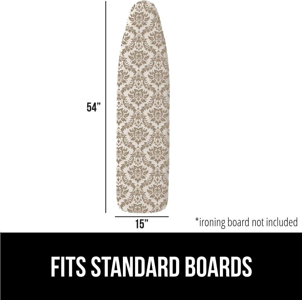 imageGORILLA GRIP The Original Ironing Board Cover and Pad Silicone Coating Thick Scorch Resistant Padding Heavy Duty Iron Covers Standard Boards Hook and Loop Fastener Strap Silver 15x54Damask