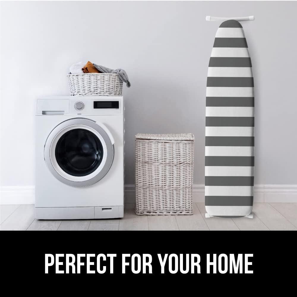 imageGORILLA GRIP The Original Ironing Board Cover and Pad Silicone Coating Thick Scorch Resistant Padding Heavy Duty Iron Covers Standard Boards Hook and Loop Fastener Strap Silver 15x54Striped WhiteGray