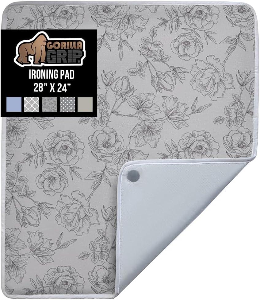 imageGORILLA GRIP The Original Ironing Board Cover and Pad Silicone Coating Thick Scorch Resistant Padding Heavy Duty Iron Covers Standard Boards Hook and Loop Fastener Strap Silver 15x54Gray Floral