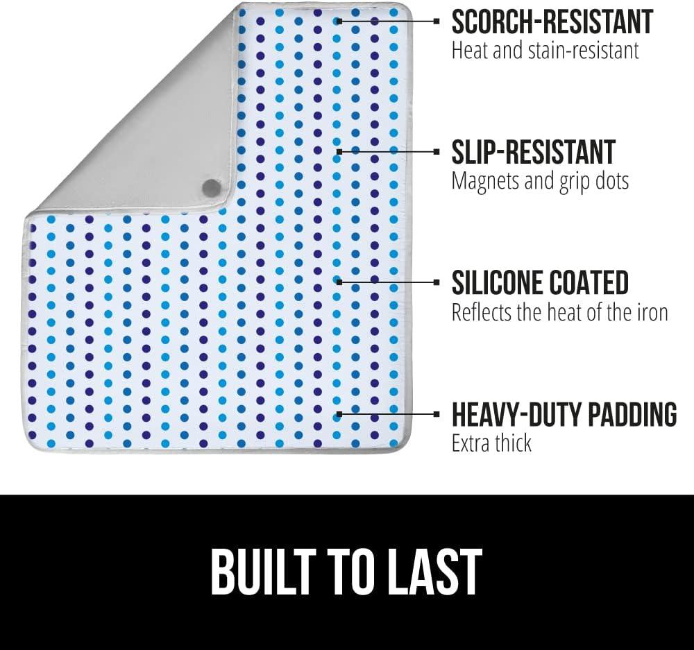 imageGORILLA GRIP The Original Ironing Board Cover and Pad Silicone Coating Thick Scorch Resistant Padding Heavy Duty Iron Covers Standard Boards Hook and Loop Fastener Strap Silver 15x54Blue Dots