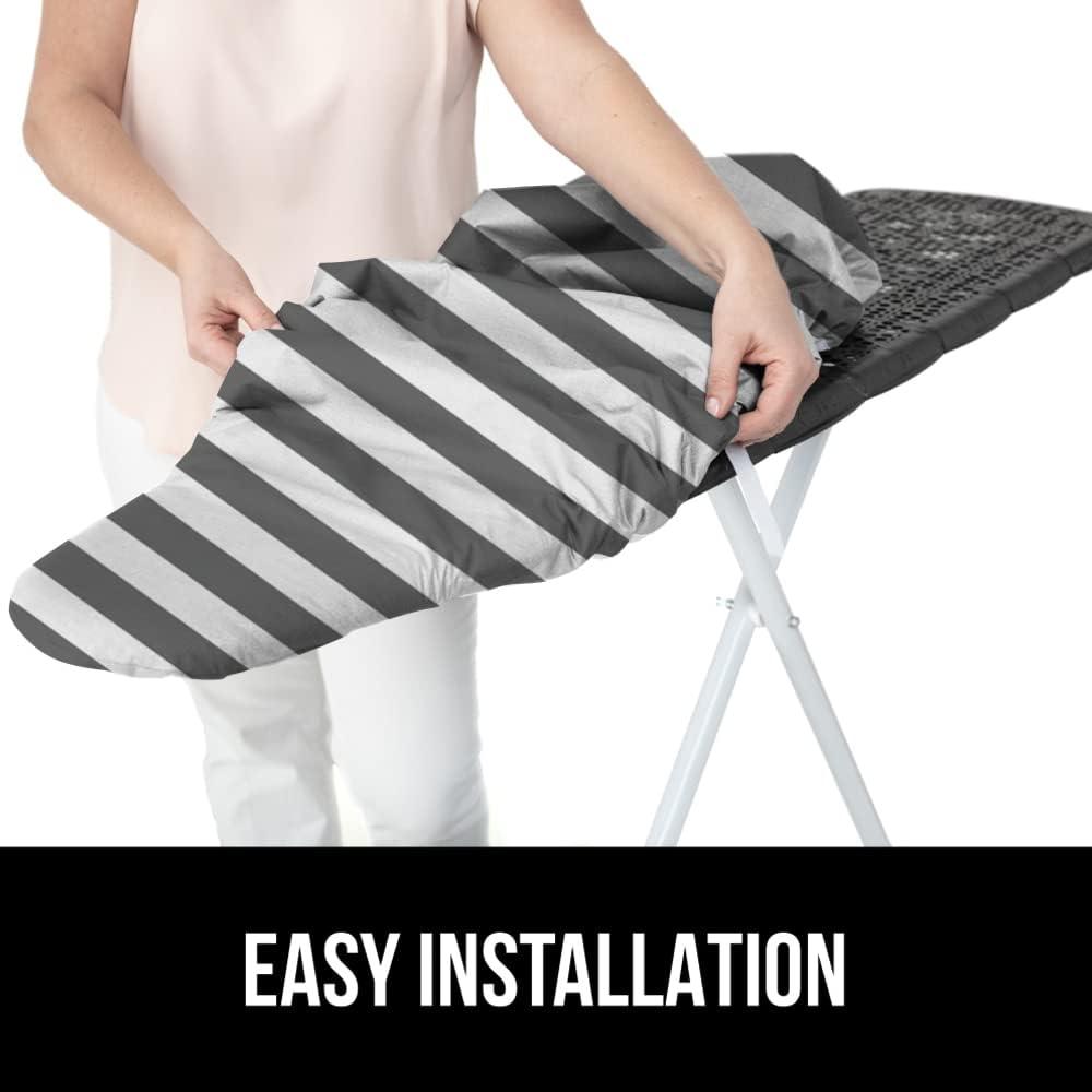 imageGORILLA GRIP The Original Ironing Board Cover and Pad Silicone Coating Thick Scorch Resistant Padding Heavy Duty Iron Covers Standard Boards Hook and Loop Fastener Strap Silver 15x54Striped WhiteGray
