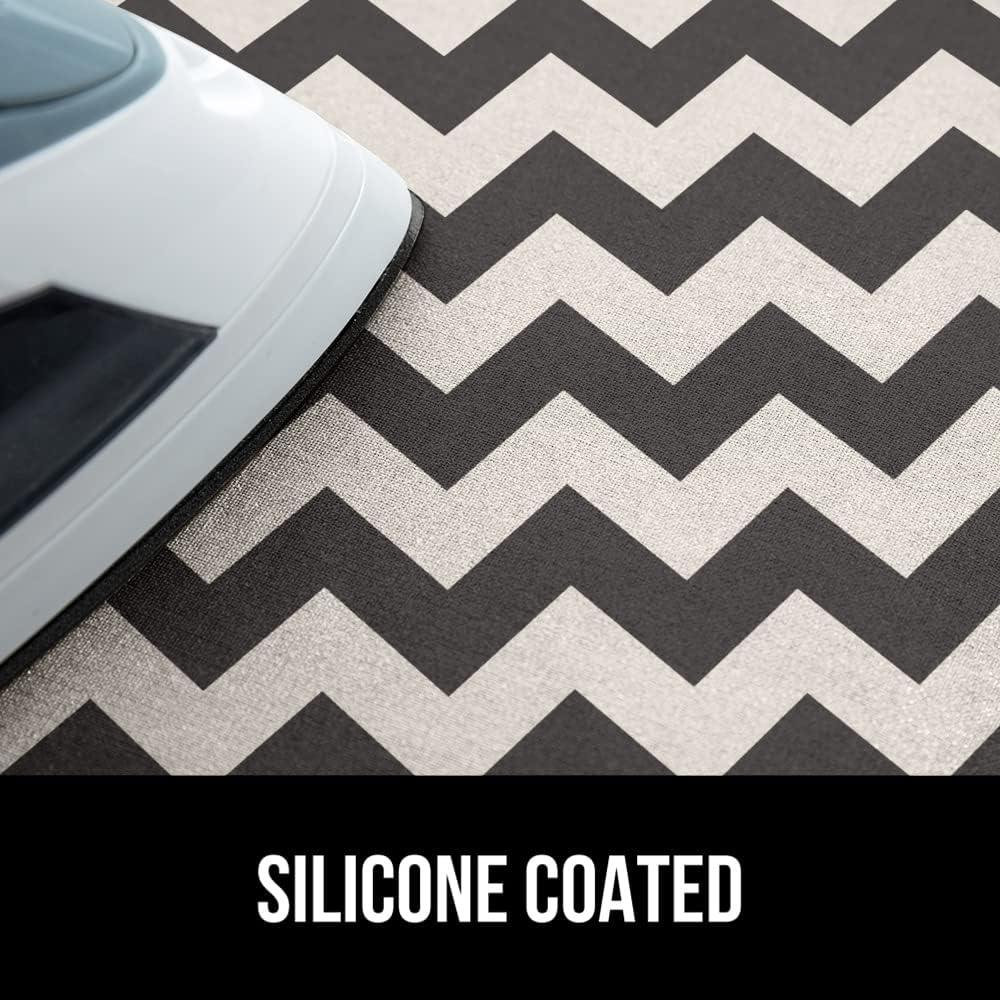 imageGORILLA GRIP The Original Ironing Board Cover and Pad Silicone Coating Thick Scorch Resistant Padding Heavy Duty Iron Covers Standard Boards Hook and Loop Fastener Strap Silver 15x54Chevron BlackLinen