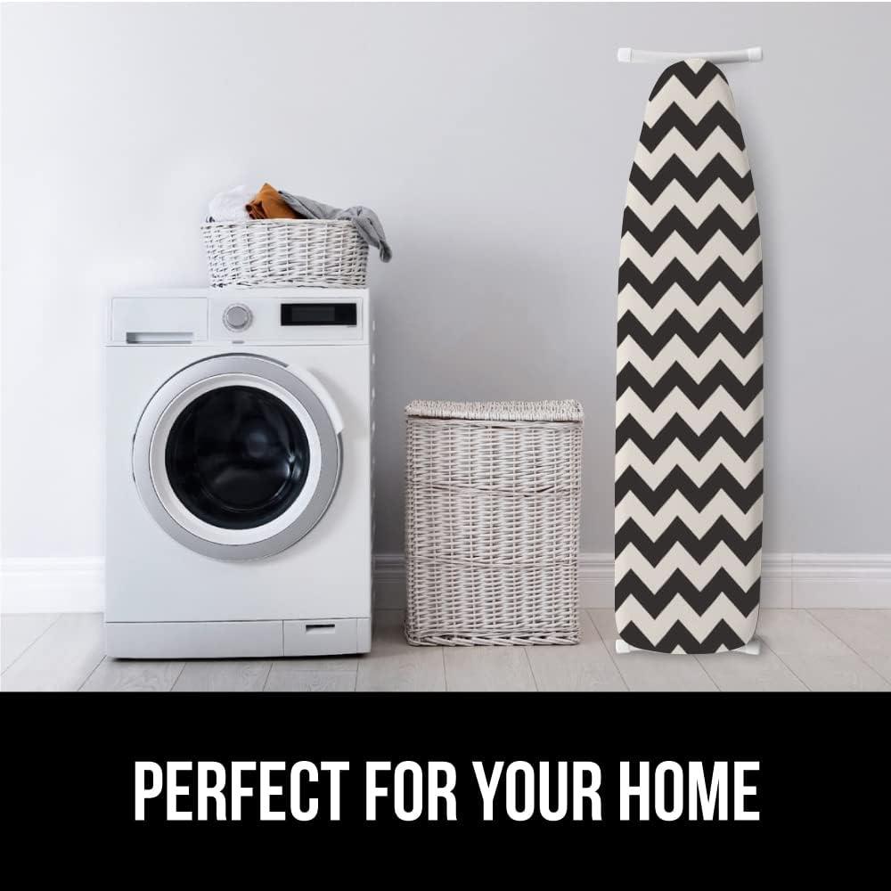 imageGORILLA GRIP The Original Ironing Board Cover and Pad Silicone Coating Thick Scorch Resistant Padding Heavy Duty Iron Covers Standard Boards Hook and Loop Fastener Strap Silver 15x54Chevron BlackLinen