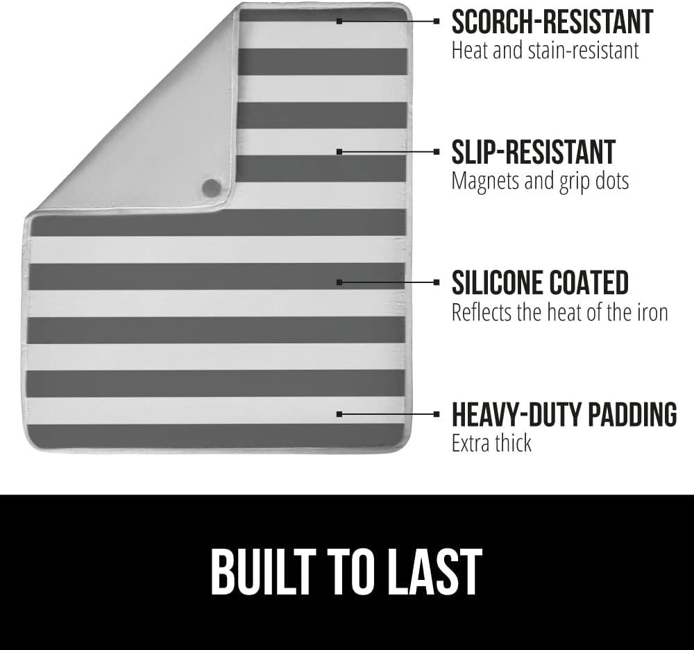 imageGORILLA GRIP The Original Ironing Board Cover and Pad Silicone Coating Thick Scorch Resistant Padding Heavy Duty Iron Covers Standard Boards Hook and Loop Fastener Strap Silver 15x54Striped WhiteGray