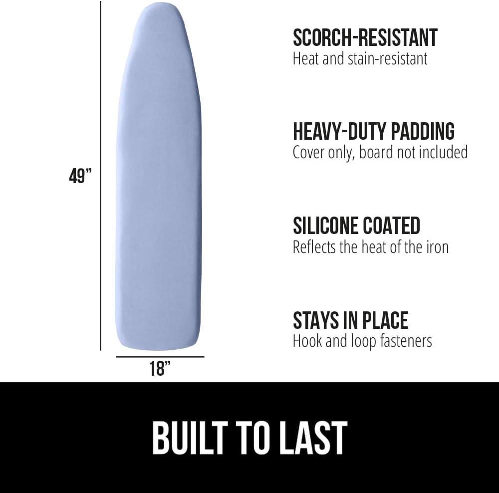 imageGORILLA GRIP The Original Ironing Board Cover and Pad Silicone Coating Thick Scorch Resistant Padding Heavy Duty Iron Covers Standard Boards Hook and Loop Fastener Strap Silver 15x54Blue